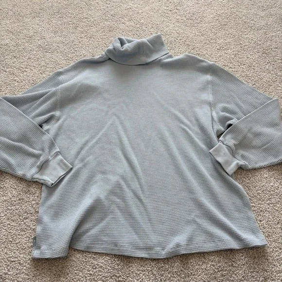 TNA Waffle Knit Turtleneck Top Womens S Light Blue Relaxed Casual Loungewear - Picture 6 of 7